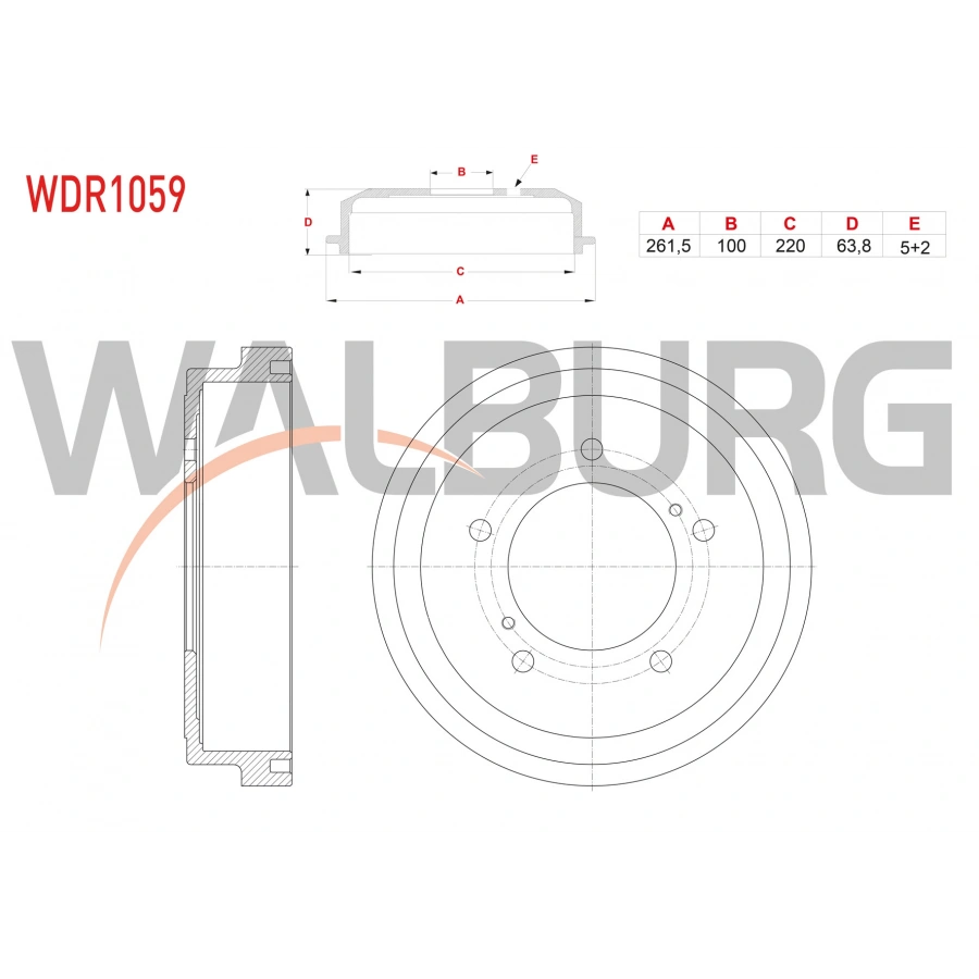 FREN KAMPANASI ARKA 5 DELIK 261,8X64X220X100 SUZUKI JIMNY (FJ) 1.3i 16v 1998- / CARRY (FD) 1.3 1999- / GRAND VITARA I (FT,GT) 2.0i 1998-2003