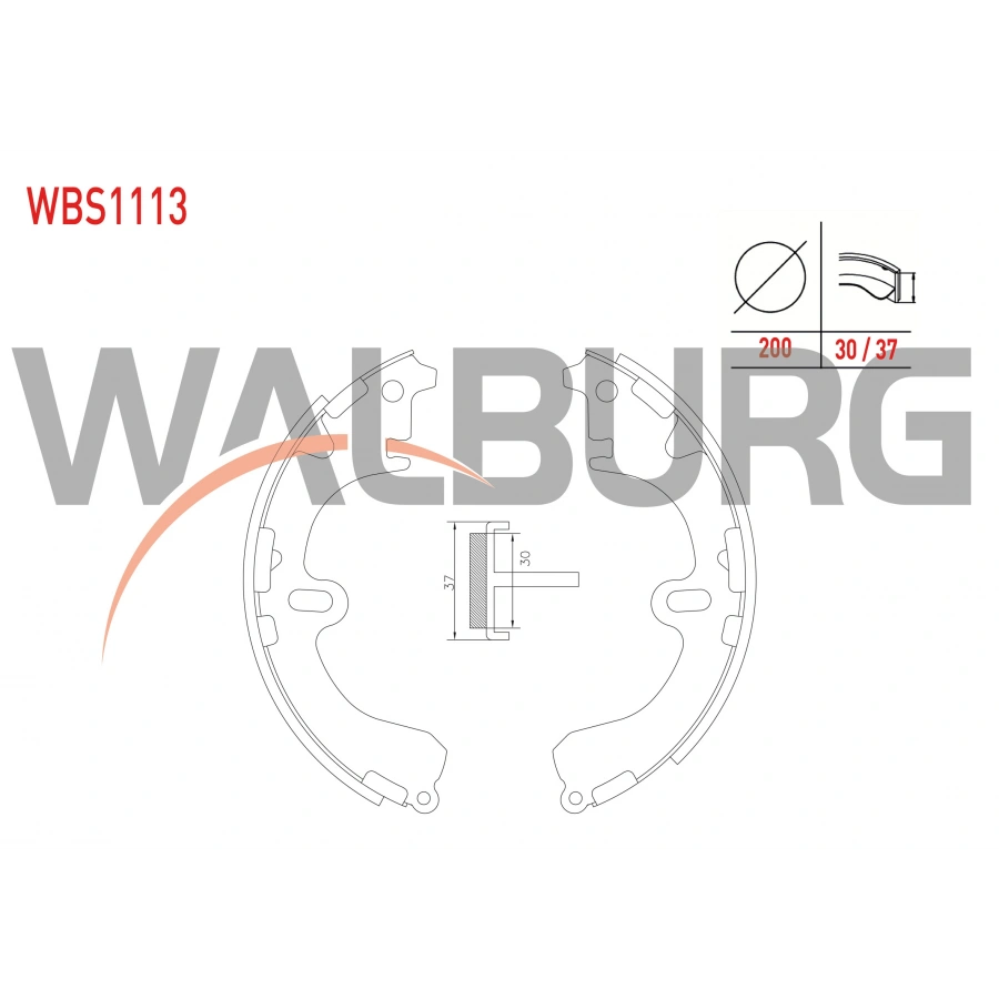 FREN PABUC BALATA ARKA 200X30/37mm TOYOTA COROLLA (E9) 1.3 - 1.6 - 1.8 D 1987-1993/ COROLLA (E10) 1.3i - 1.6i 1992-1997/ COROLLA (E11) 1.4i - 1.6i 1997-2002