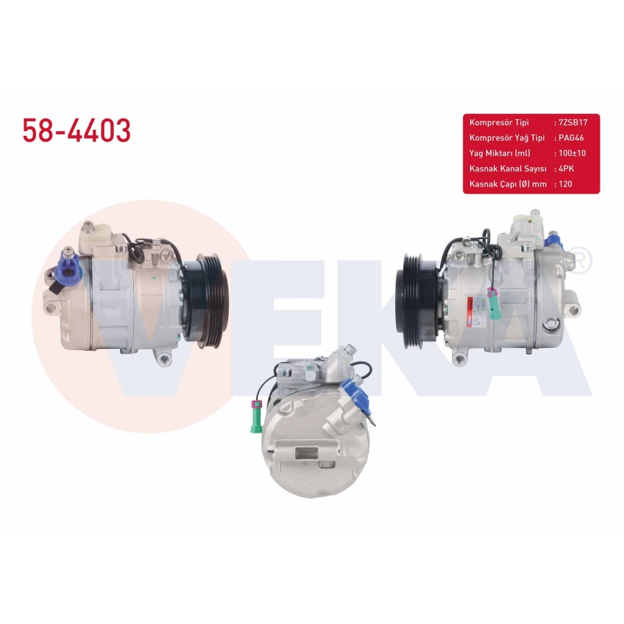 KLIMA KOMPRESORU 4PK 120mm AUDI A4 1.6 1994-2001/ A6 1.9 TDI 1997-2004/ SKODA SUPERB 1.9 TDI 2002-2010/ VOLKSWAGEN PASSAT 1.9 TDI 2000-2005