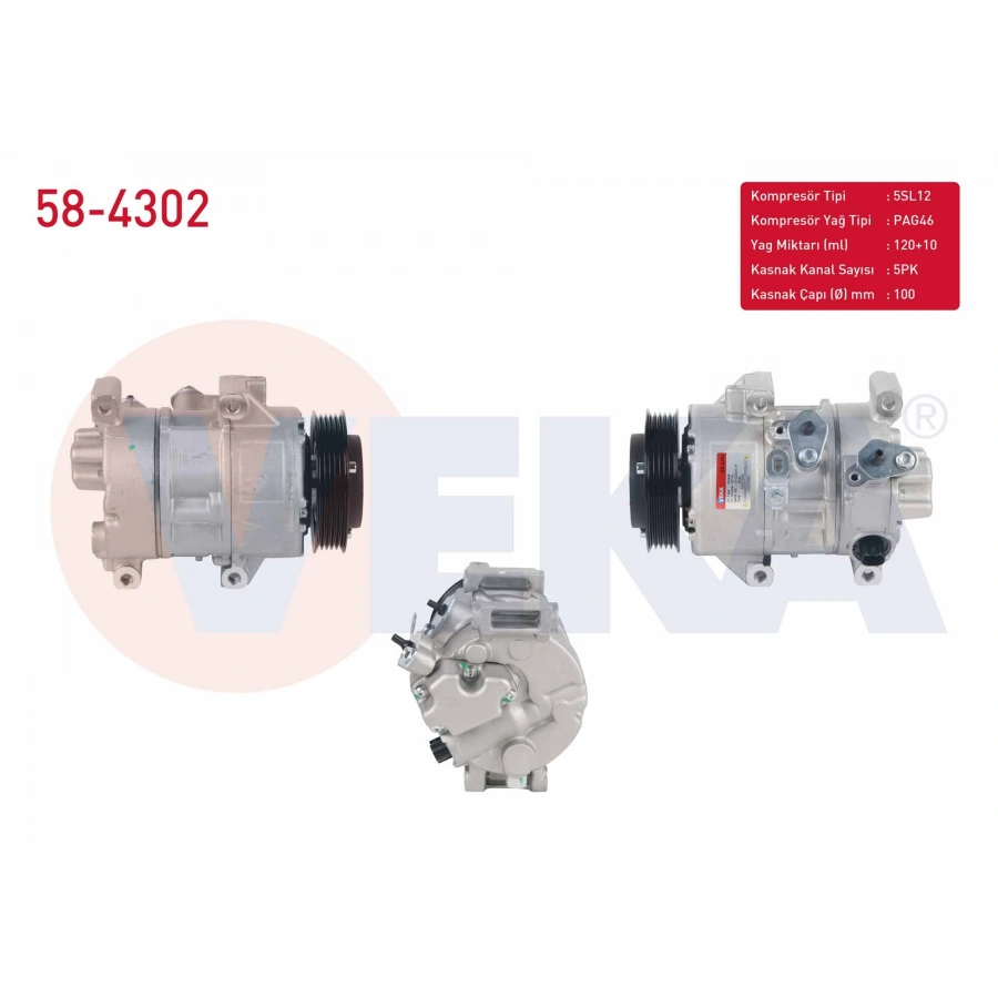 KLIMA KOMPRESORU 5PK 100mm TOYOTA AVENSIS (T25) 2.0 D-4D 2003-2008 / VERSO 2.0 D-4D 2004-2009