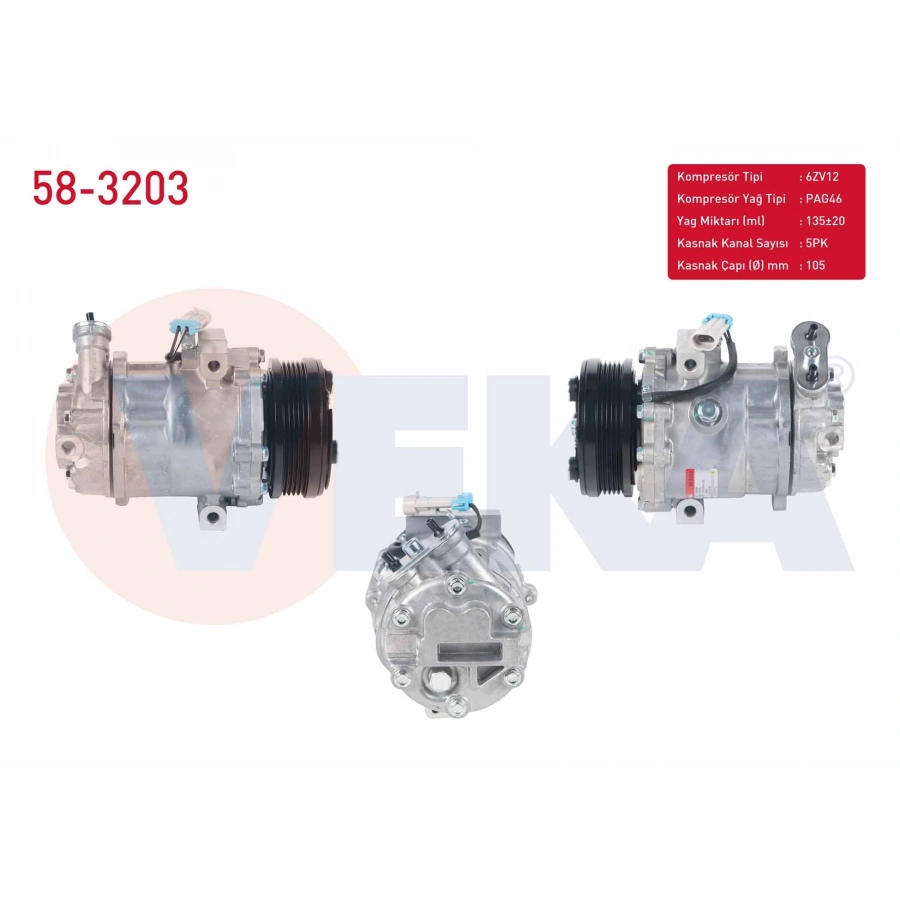 KLIMA KOMPRESORU 5PK 105mm OPEL ASTRA G 1.4 16v (Z 14 XE) 1.6 16v - 1.8 16v 1998-2005 / CORSA C 1.4 (F08, F68) 2000-2006 / MERIVA A 1.6 - 1.8 2003-2010