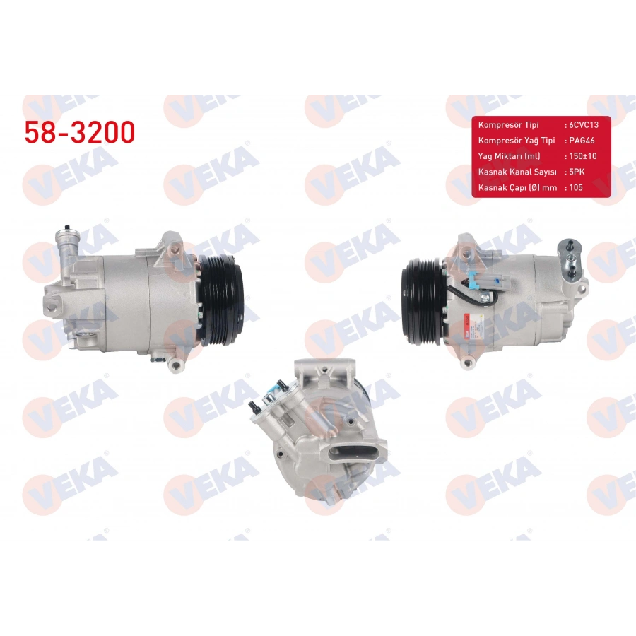 KLIMA KOMPRESORU 5PK 105mm OPEL ASTRA G 1.6 16v 1998-2005/ ASTRA H 1.6 T 2004-2010/ MERIVA A 1.6 2003-2010/ ZAFIRA B 1.6 2005-2011