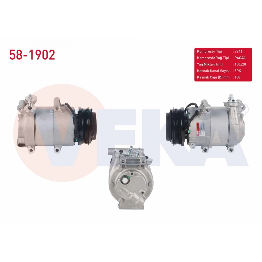 KLIMA KOMPRESORU 5PK 108mm FORD FOCUS II 1.6i 2004-2011/ C-MAX I 1.6i 2007-2011/ VOLVO S40 II 2.0i 2004-2012