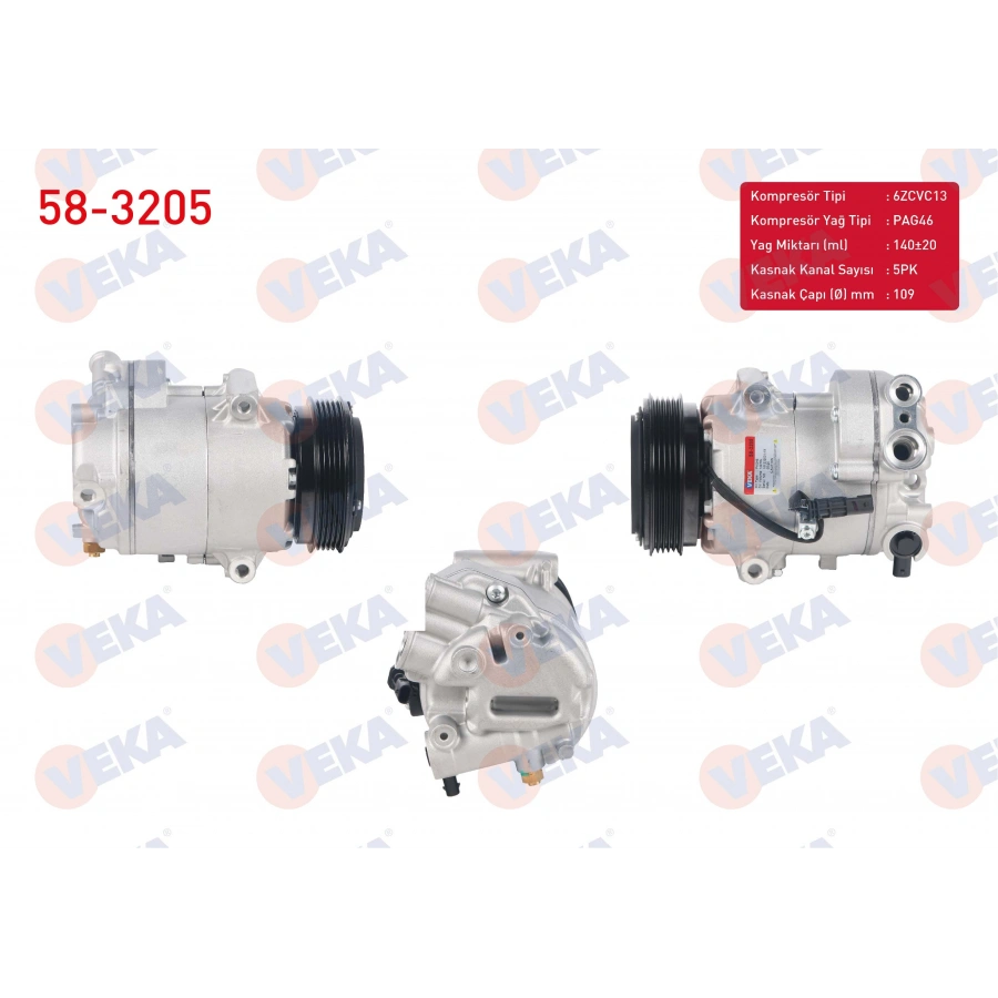 KLIMA KOMPRESORU 5PK 109mm OPEL ASTRA J 1.4i 2009-2016/ INSIGNIA 1.4 T 2008-/ MERIVA B 1.4 2010-/ CHEVROLET CRUZE 1.4 2011-2014