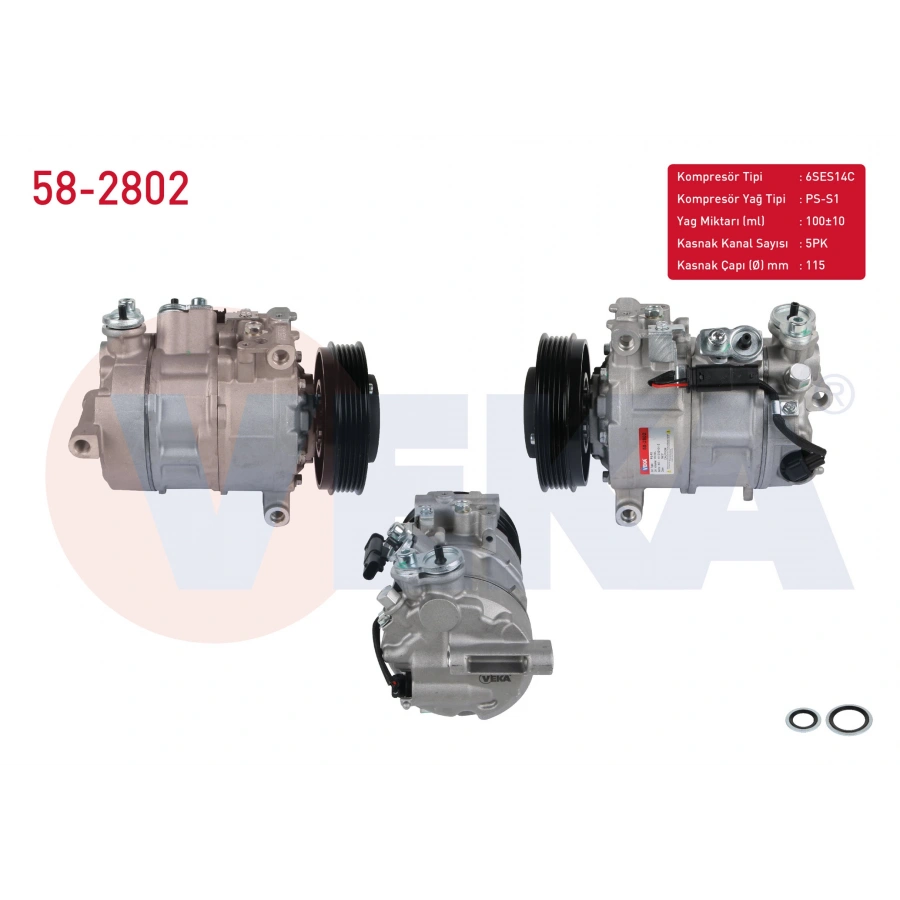 KLIMA KOMPRESORU 5PK 115mm MERCEDES A SERISI (W176) A 180 - A 180 CDI - A 200 - A 200 CDI 12-/ B SERISI (W246) B 160 - B 180 - B 180 CDI - B 200 11-/ CLA (C117) 180 - 200 13-/ GLA (X156) GLA 200 13-