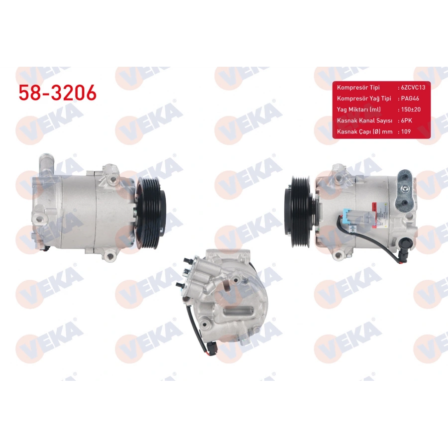 KLIMA KOMPRESORU 6PK 109mm OPEL ASTRA J 1.3 CDTI 2009- / MERIVA B 1.3 CDTI 2010-