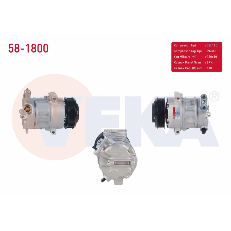 KLIMA KOMPRESORU 6PK 110mm ALFA ROMEO MITO 2013- FIAT DOBLO 1.3 MJT 2010-2015- / LINEA 1.3 MJT 2007-/ PUNTO 1.3 MJT 2012-/ FIORINO 1.3 MTJ 2007-2016- / OPEL COMBO D 1.3 CDTI 2012-2016-