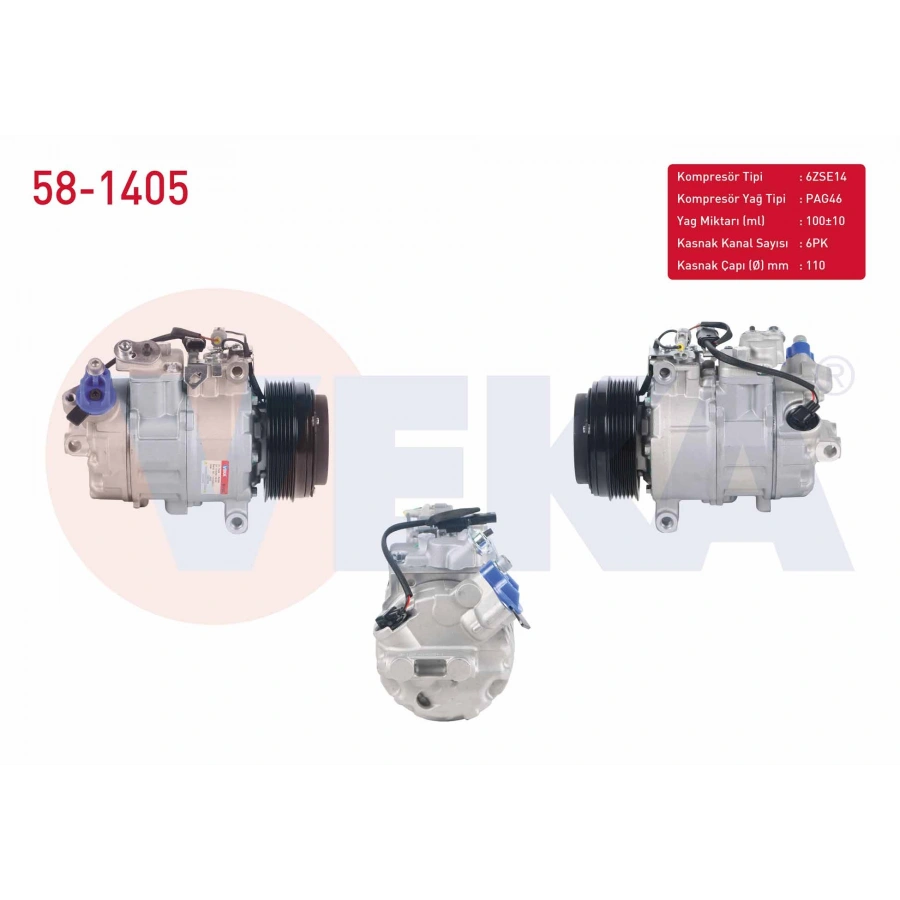 KLIMA KOMPRESORU 6PK 110mm BMW 1 SERISI (E81) 116D-118D-120D 2004-2012/ 3 SERISI (E90) 318D-320D-330D 2005-2011/ 5 SERISI (E60) 520 D 2003-2010/ X1 (E84) 2.0 D 2011-