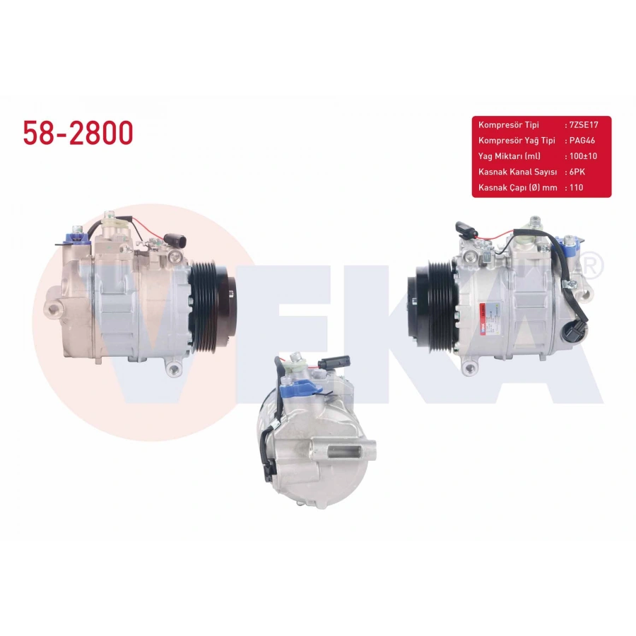 KLIMA KOMPRESORU 6PK 110mm MERCEDES C SERISI (W203) C 200 CDI 2000-2006/ E SERISI (W212) E 220 CDI 2009-/ S SERISI (W220) S 600 1998-2005/ SPRINTER 2006-2009/ VITO (W639) 111 CDI 2003-2014