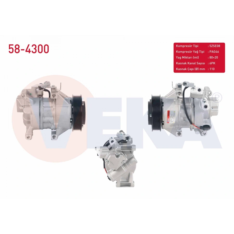 KLIMA KOMPRESORU 6PK 110mm TOYOTA YARIS (_CP10) 1.0i - 1.3i 1999-2005