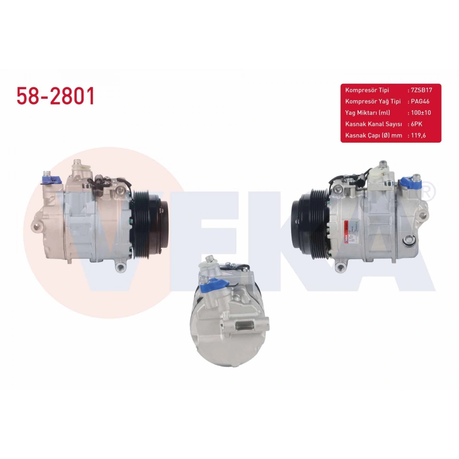 KLIMA KOMPRESORU 6PK 119,6mm MERCEDES C SERISI (W202) C 180 1993-2000/ E SERISI (W210) E 200 1995-2002/ S SERISI (W140) S 300 1991-1998/ SPRINTER 1995-2006/ VITO (638) 108 CDI 1997-2003