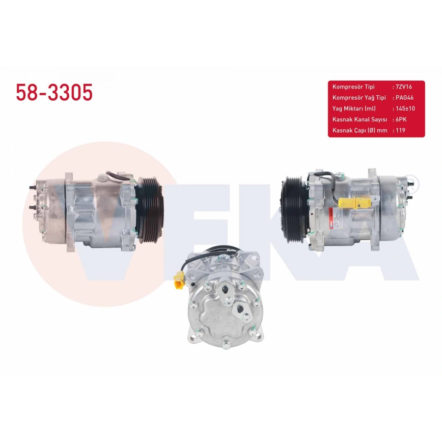 KLIMA KOMPRESORU 6PK 119mm CITROEN BERLINGO 1.9 D 1996-2008/ C5 I 2.0 HDI 2001-2004/ JUMPY II 1.6 HDI 2006-/ FIAT DUCATO 2.2 JTD 2002-2006/ PEUGEOT 307 1.6 HDI 2000-2007/ PARTNER 1.9 D 1996-2008