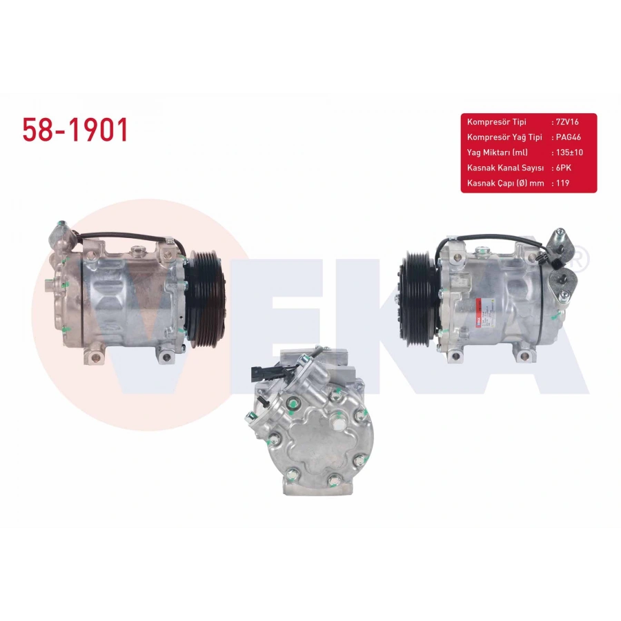 KLIMA KOMPRESORU 6PK 119mm FORD FOCUS II 1.6 TDCI 2004-2011/ FIESTA V 1.6 TDCI 2001-2008/ C-MAX I 1.6 TDCI 2007-2011/ VOLVO S40 II 1.6 D 2004-2012