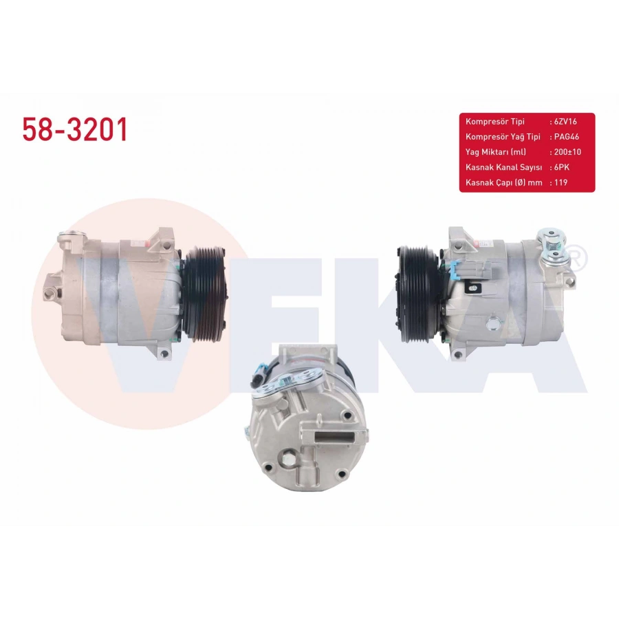 KLIMA KOMPRESORU 6PK 119mm OPEL VECTRA B 1.7 TD - 2.0 DI - 2.0 DTI - 2.0i 1995-2003