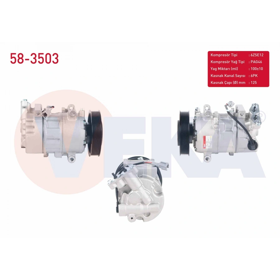 KLIMA KOMPRESORU 6PK 125mm RENAULT GRAND SCENIC III 1.5 DCI 2009-/ MEGANE III 1.5 DCI - 1.6 16v 2008-2015/ SCENIC III 1.5 DCI - 1.6 16v 2009-