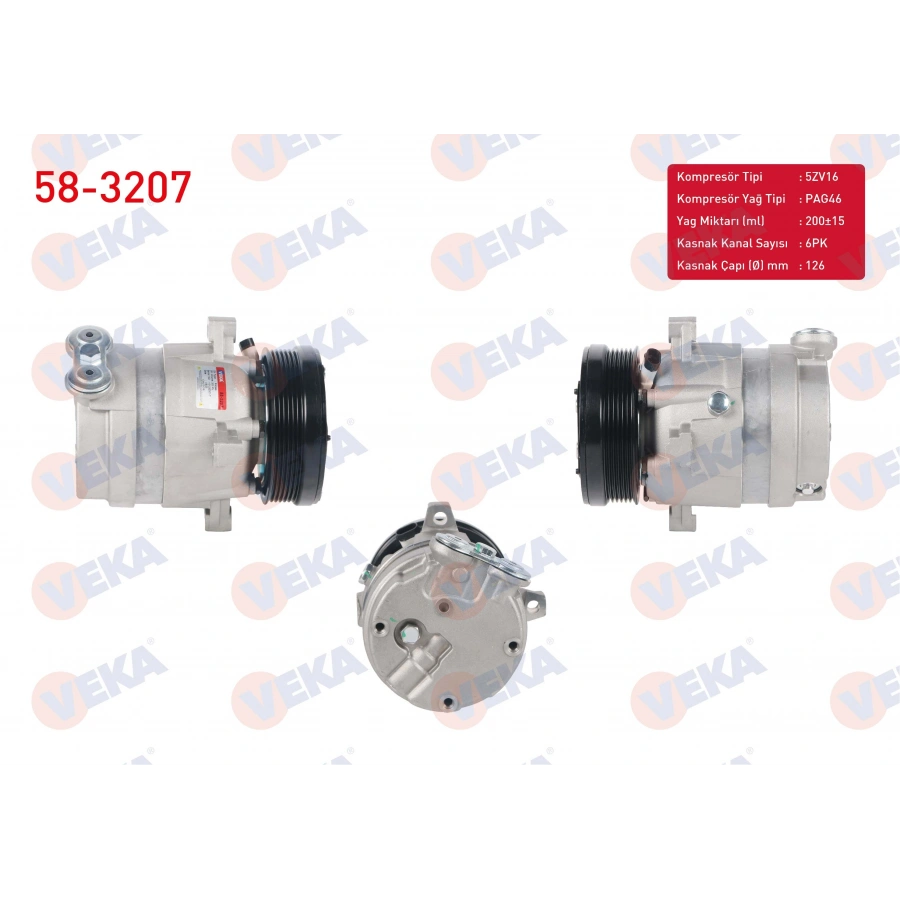KLIMA KOMPRESORU 6PK 126mm OPEL VECTRA A 2.0 1988-1995/ CALIBRA A 2.0i 1995-2003