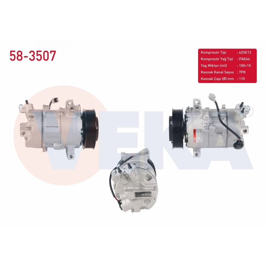 KLIMA KOMPRESORU 7PK 115mm RENAULT GRAND SCENIC III 1.4i 16v 2009- / MEGANE III 1.4 TCe 2008-2015 / SCENIC III 1.4i 16v 2009- / MERCEDES VITO (W447) 109 - 111 CDI 2014-