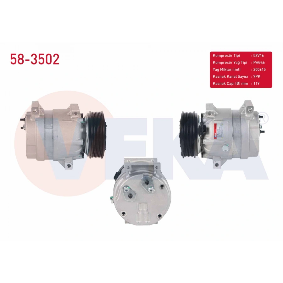 KLIMA KOMPRESORU 7PK 119mm OPEL MOVANO A 2.5 CDTI 2001-2010/ RENAULT MASTER II 2.2 DCI 1998-2010/ TRAFIC II 1.9 DCI 2001-2014