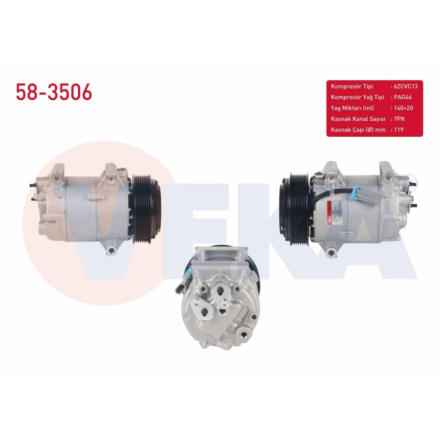 KLIMA KOMPRESORU 7PK 119mm RENAULT GRAND SCENIC II (JM0/1) 1.9 dCi 2005-2009 / MEGANE II (BM0/1-CM0/1) 1.9 Dci 2002-2008