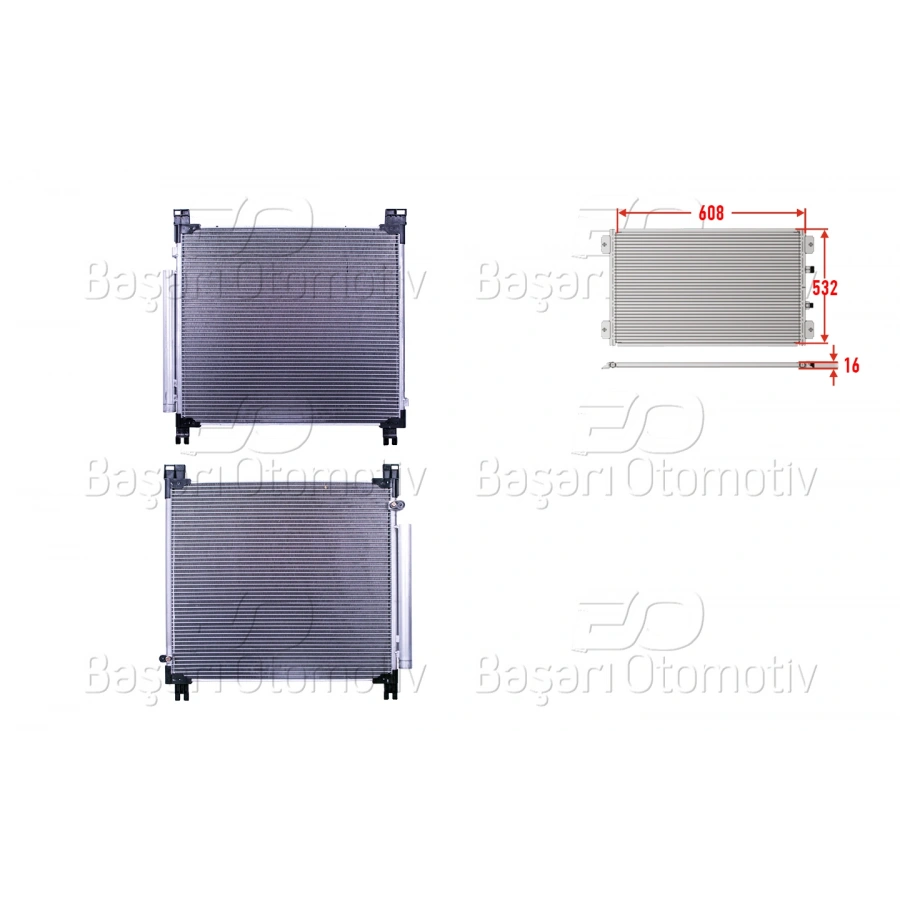 KLIMA RADYATORU 608X532X16 TOYOTA HILUX 2.4D-4D. 2.8D-4D 15>