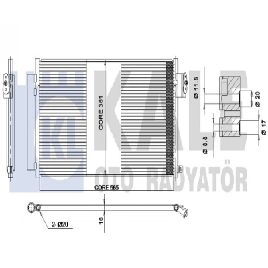 KLIMA RADYATÖRÜ KONDENSER/BRAZING (AL/AL)/565X361X16/KURUTUCU ILE EGEA/500L 1.4 15-
