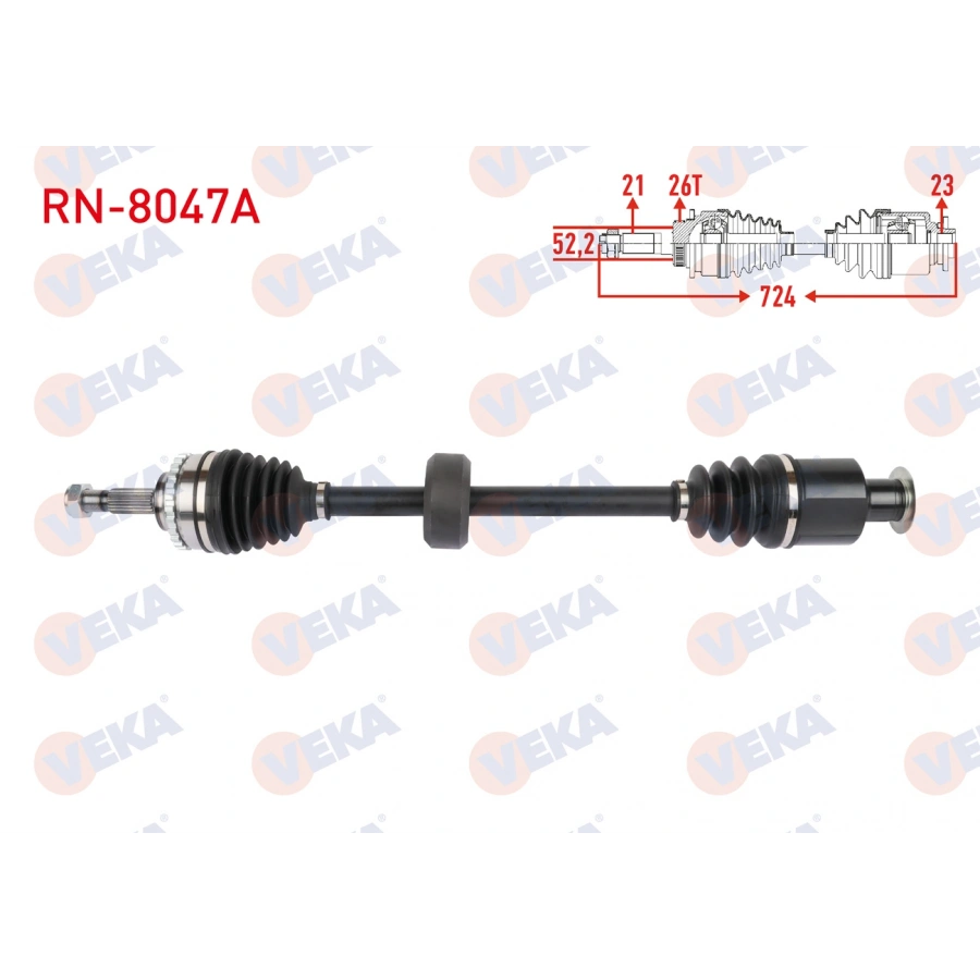 KOMPLE AKS SAG ON ABSLI 26 DIS UZUNLUK 723,5mm RENAULT CLIO II (BB0/1/2,CB0/1/2) 1.2 16v, 1.5 DCI YAYLI TIP 1998-2005