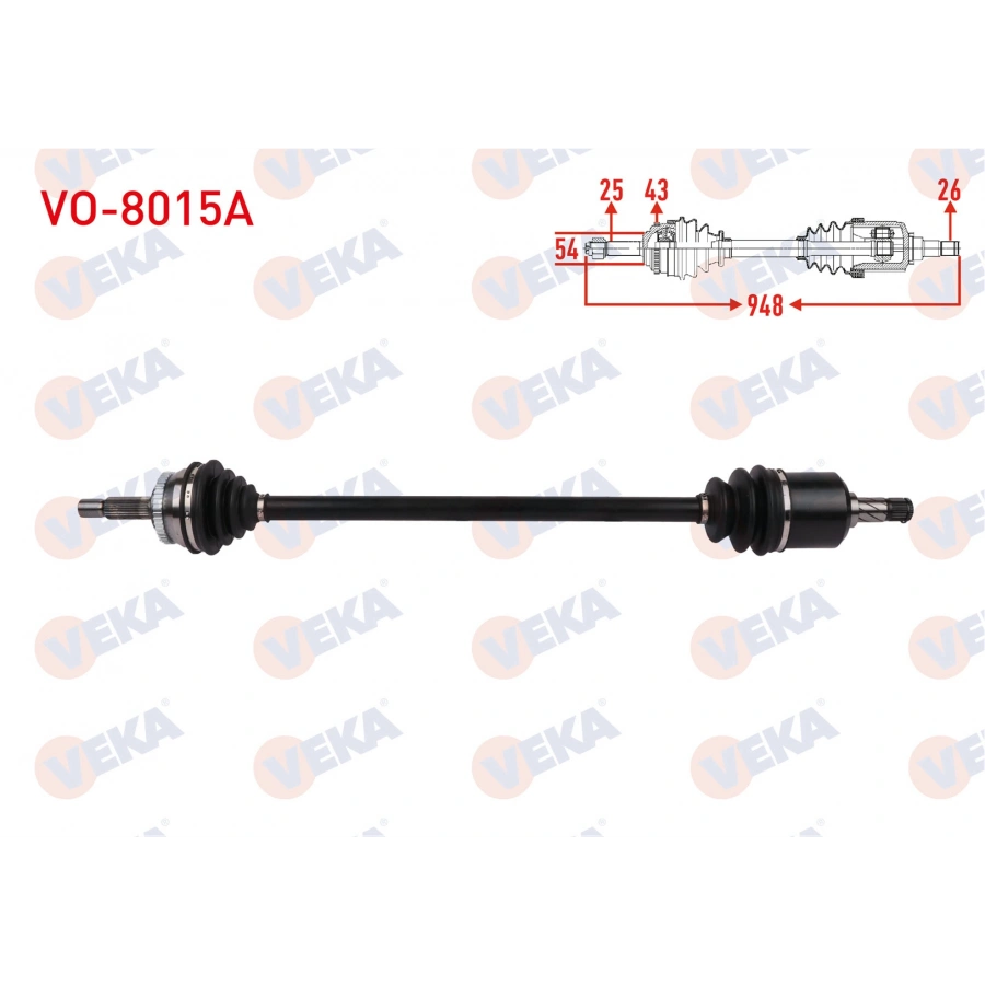 KOMPLE AKS SAG ON ABSLI 43 DIS UZUNLUK 948mm VOLVO V40 2.0 A-T 1998-