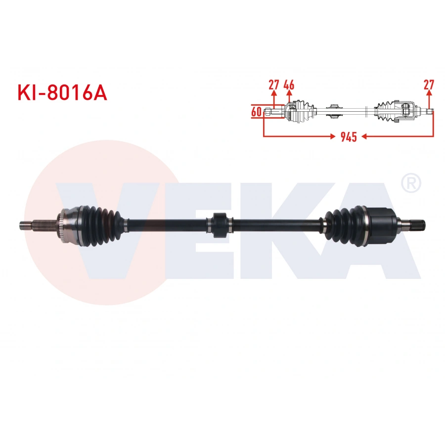 KOMPLE AKS SAG ON ABSLI 47 DIS UZUNLUK 947mm KIA SOUL I (AM) 1.6 CRDI M-T 2011- / CEED 1.6 CRDI M-T 2006-2012 / PRO CEED 1.6 CRDI 1.6 M-T 2008-2013