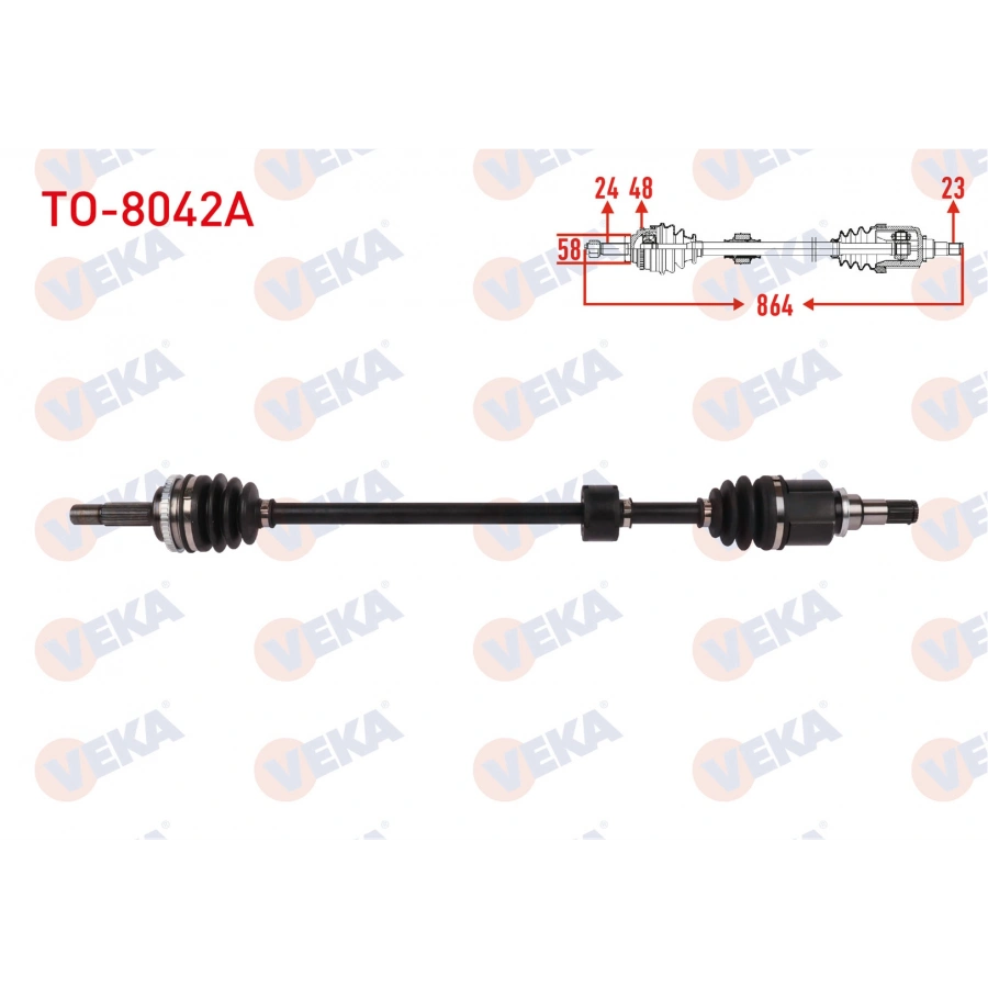 KOMPLE AKS SAG ON ABSLI 48 DIS UZUNLUK 864mm TOYOTA YARIS 1.0 - 1.4 D-4D 2003-2005 / YARIS VERSO 1.3 1999-2005