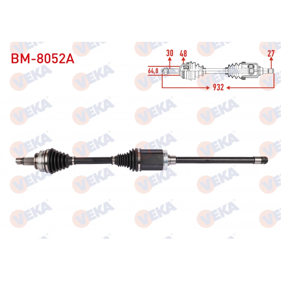 KOMPLE AKS SAG ON ABSLI 48 DIS UZUNLUK 932mm BMW 5 SERISI (E60) 530i - 530d xDrive A-T/M-T 2007-2009
