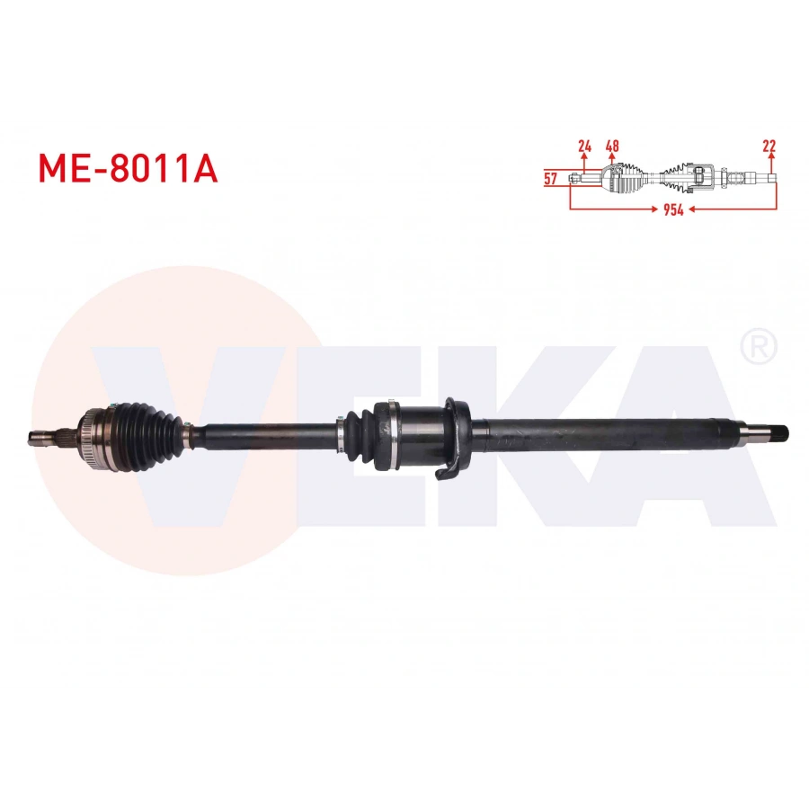 KOMPLE AKS SAG ON ABSLI 48 DIS UZUNLUK 954 mm MERCEDES A SERISI (W168) A 160 A-T/M-T 1997-2004 / VANEO (414) 1.7 CDI M-T 2002-2005