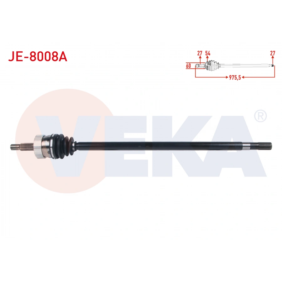 KOMPLE AKS SAG ON ABSLI 54 DIS UZUNLUK 975,5mm JEEP CHEROKEE (XJ) 2.5 TD - 4.0i 84-01 / GRAND CHEROKEE I (ZJ) 4.0 - 5.2 91-99 / WRANGLER I (YJ,SJ) 2.5 - 4.0 86-96 / WRANGLER II (TJ) 2.5 - 4.0 96-08