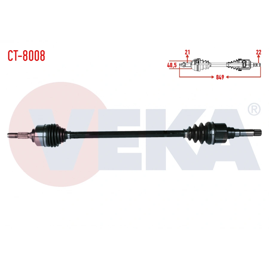 KOMPLE AKS SAG ON CITROEN C2 (JM) 1.4 HDI MA68 SANZIMAN UZUNLUK 849mm 2003-2009