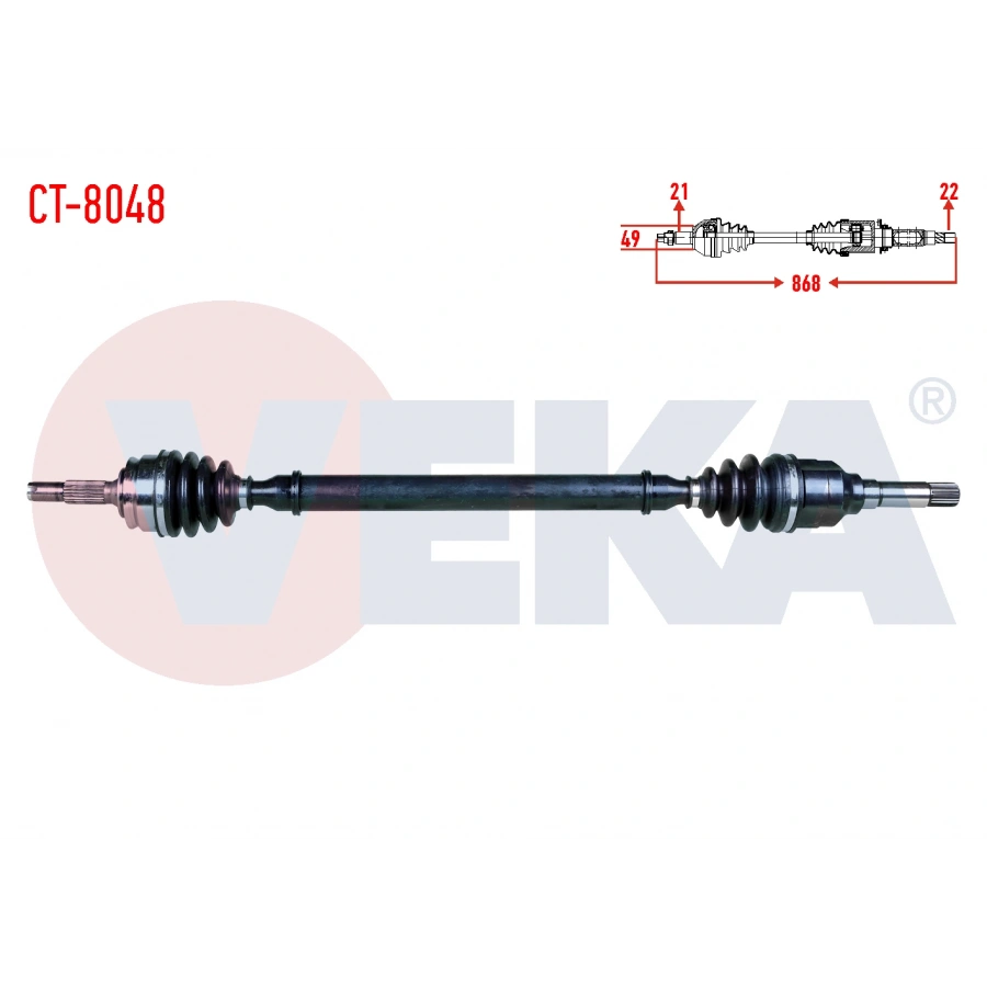 KOMPLE AKS SAG ON CITROEN C3 II 1.4 HDI M-T 21X22X49 UZUNLUK 868mm 2009-2016