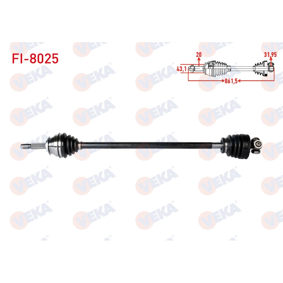 KOMPLE AKS SAG ON FIAT UNO 70 1.4i UZUNLUK 861,5 mm 1994-2000