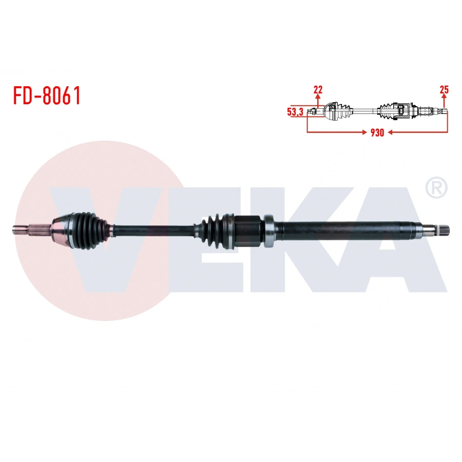 KOMPLE AKS SAG ON FORD FIESTA V 1.6i 16v A-T UZUNLUK 930mm 2001-2008