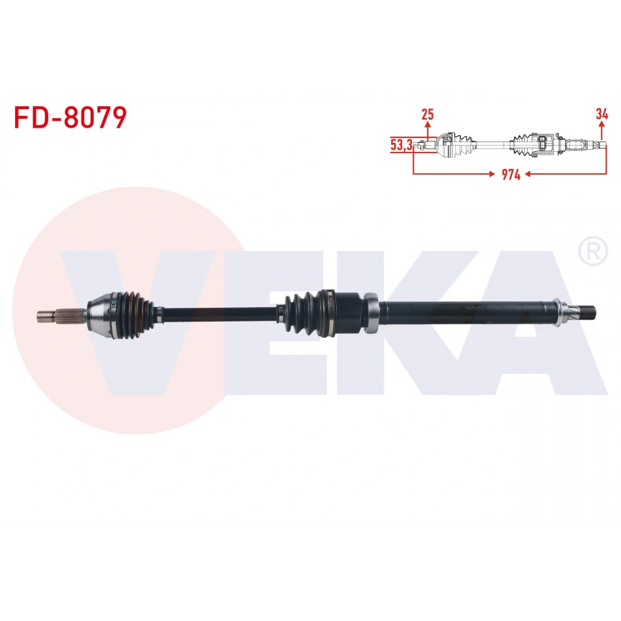 KOMPLE AKS SAG ON FORD FIESTA VI 1.0 - 1.6 Ti A-T 2012- / B-MAX 1.6i A-T UZUNLUK 974mm 2012-