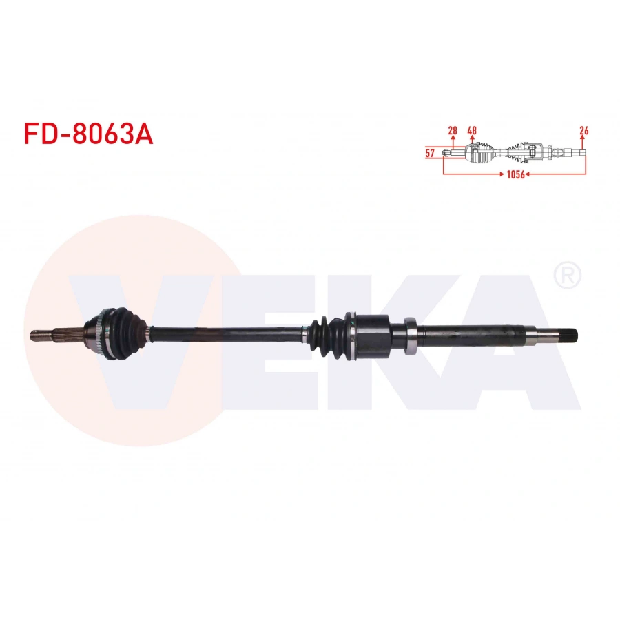 KOMPLE AKS SAG ON FORD TRANSIT (V184) 2.0 TDCI (ONDEN CEKIS) ABSLI 48 DIS UZUNLUK 1056 mm 2000-2006