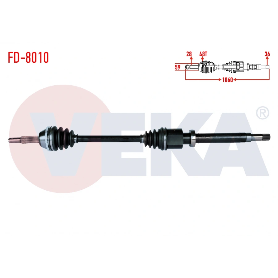 KOMPLE AKS SAG ON FORD TRANSIT (V347) 2.2 TDCI 130 HP (INCE MIL) ABSLI 48 DIS UZUNLUK 1060mm 2006-2014