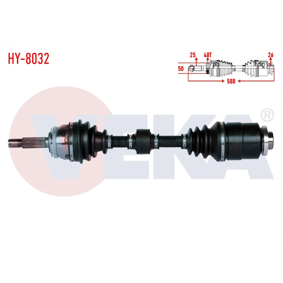 KOMPLE AKS SAG ON HYUNDAI ACCENT ERA 1.5 CRDI ABSLI 48 DIS UZUNLUK 588mm 2006-2012 / KIA RIO II (JB) 1.5 CRDI 2005-2011