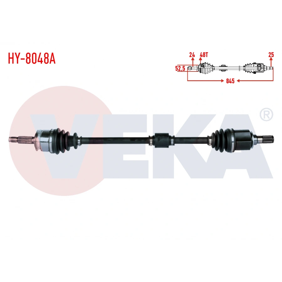 KOMPLE AKS SAG ON HYUNDAI I10 (PA) 1.1i 12v M-T ABSLI 48 DIS UZUNLUK 845mm 2008-2013