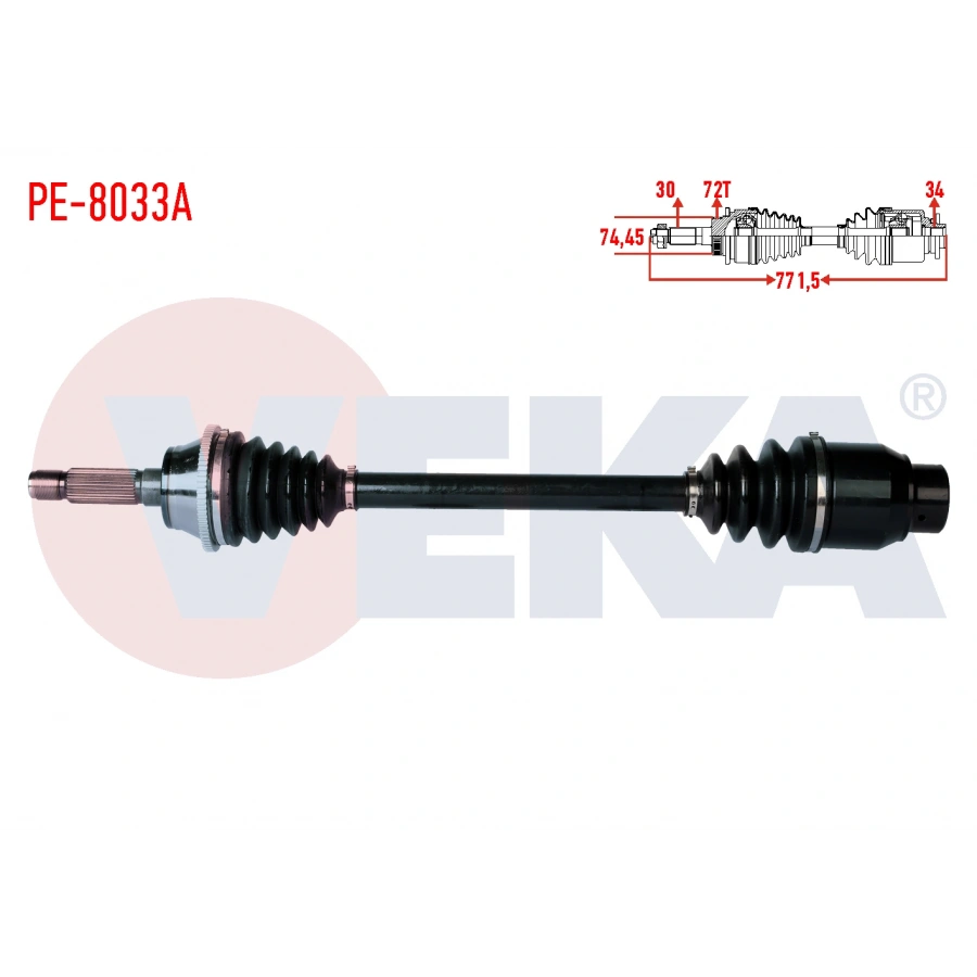 KOMPLE AKS SAG ON KARSAN J10 2.3 D ABSLI 72 DIS UZUNLUK 771,5mm 2010-