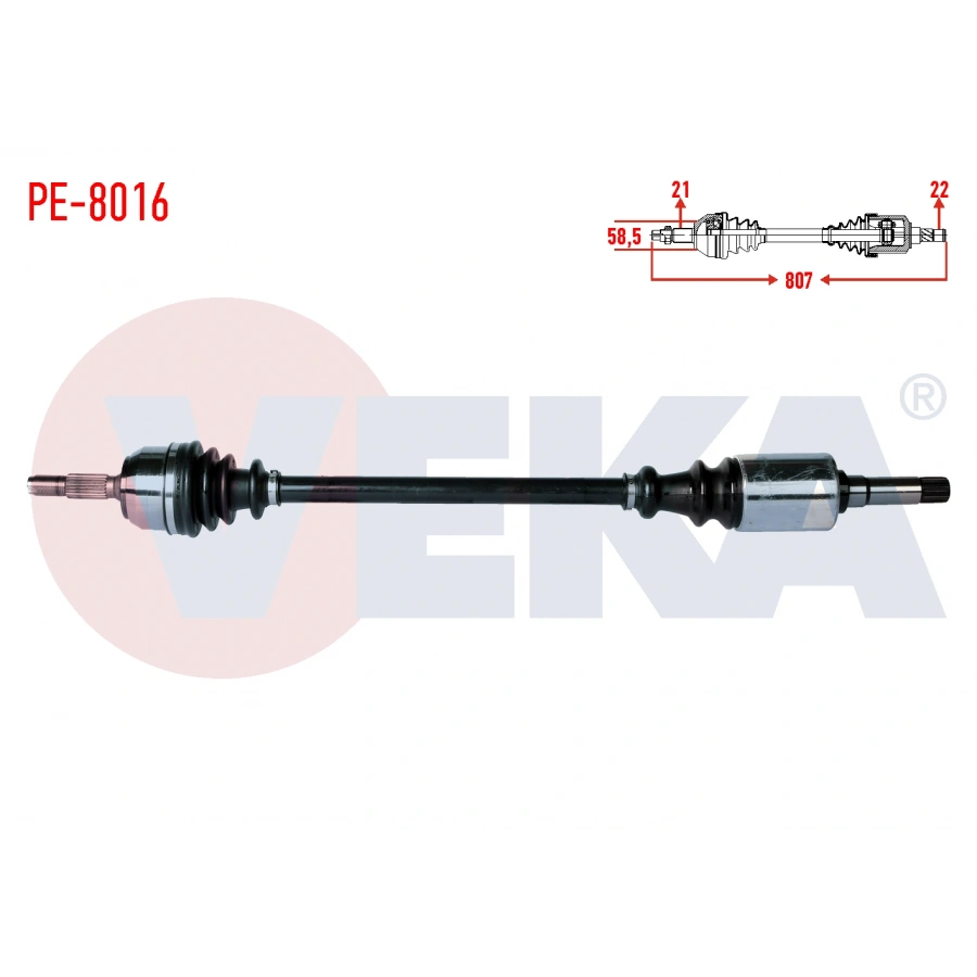KOMPLE AKS SAG ON PEUGEOT 106 II 1.4i UZUNLUK 807mm 1996-2002