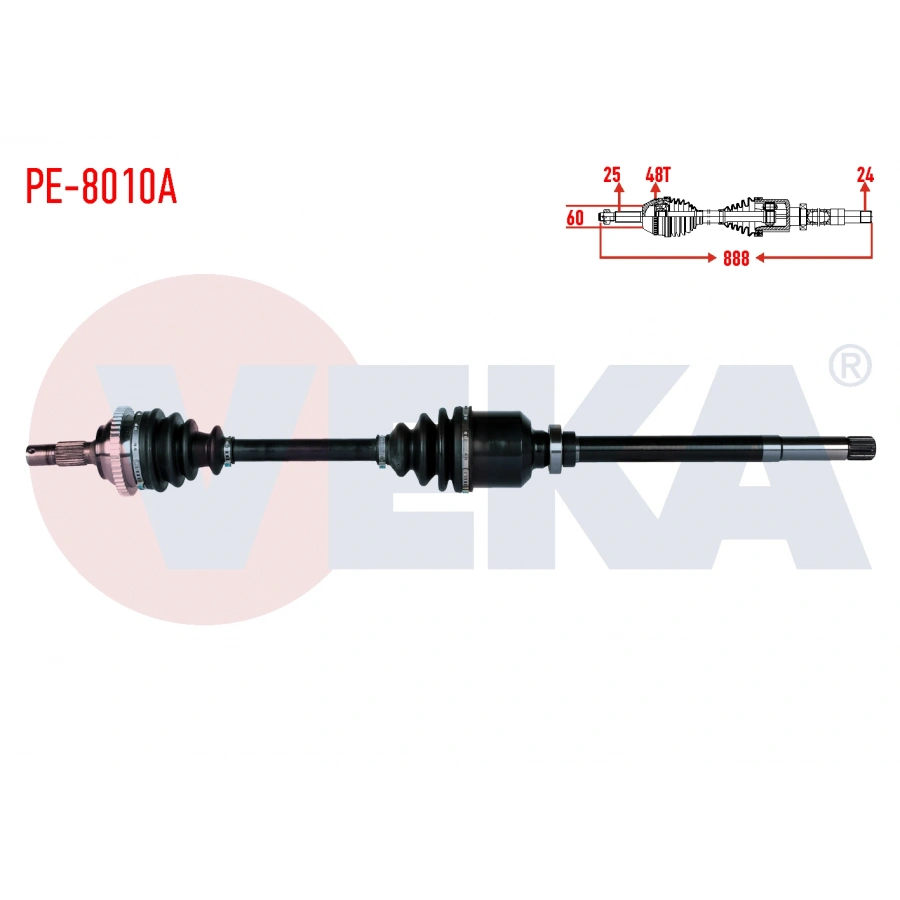 KOMPLE AKS SAG ON PEUGEOT 206 (2A/C) 2.0i GTI ABSLI 48 DIS UZUNLUK 888mm 1998-2006