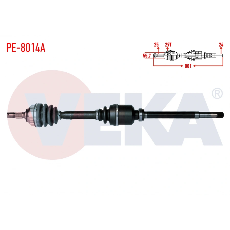 KOMPLE AKS SAG ON PEUGEOT 306 (7B,N3,N5) 1.9 D ABSLI 29 DIS UZUNLUK 881mm 1993-2002