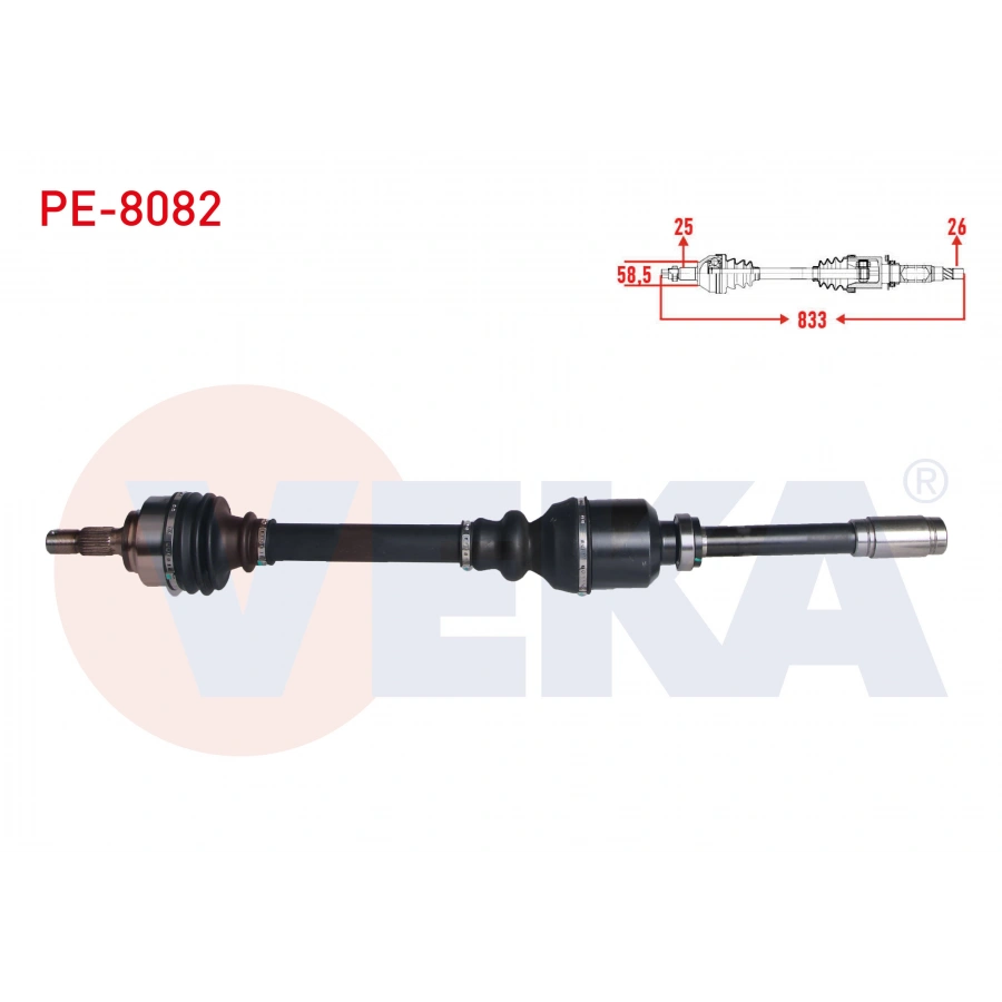 KOMPLE AKS SAG ON PEUGEOT 307 (3A/C) 1.6 A-T UZUNLUK 833mm 2000-2007