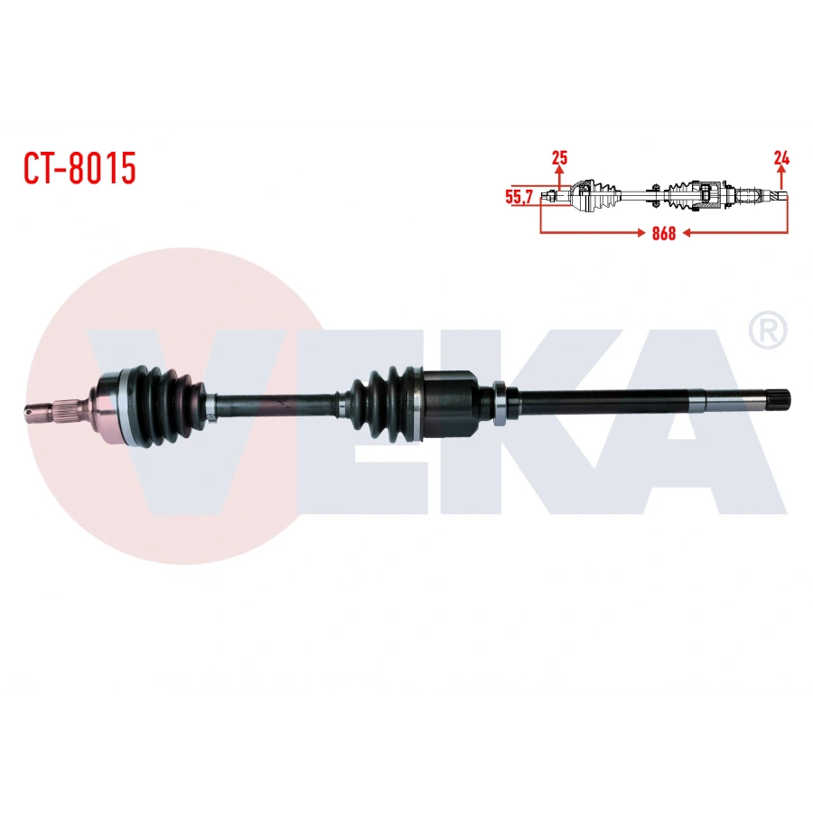 KOMPLE AKS SAG ON PEUGEOT PARTNER (5,5F) 1.9 D UZUNLUK 868mm 1996-2008