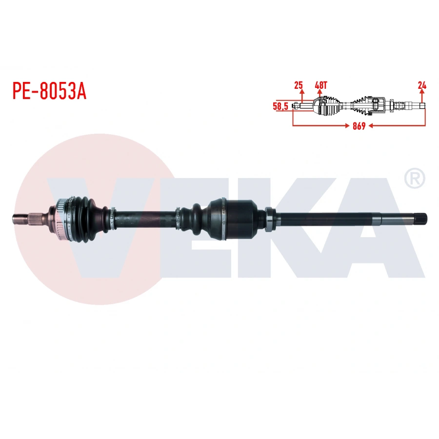 KOMPLE AKS SAG ON PEUGEOT PARTNER (ORTA KASA) 1.6 HDI ABSLI 48 DIS UZUNLUK 869mm 2003-2008