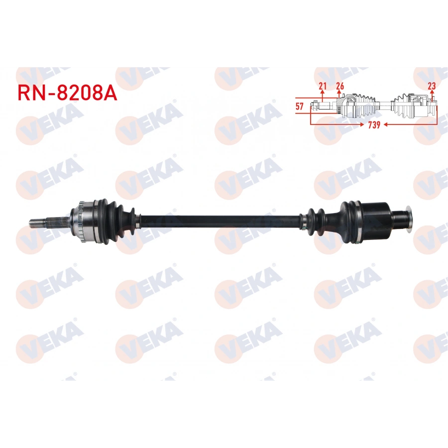 KOMPLE AKS SAG ON RENAULT CLIO II (BB0/1/2,CB0/1/2) 1.4i 16v A-T ABSLI 26 DIS UZUNLUK 739 mm 1998-2005