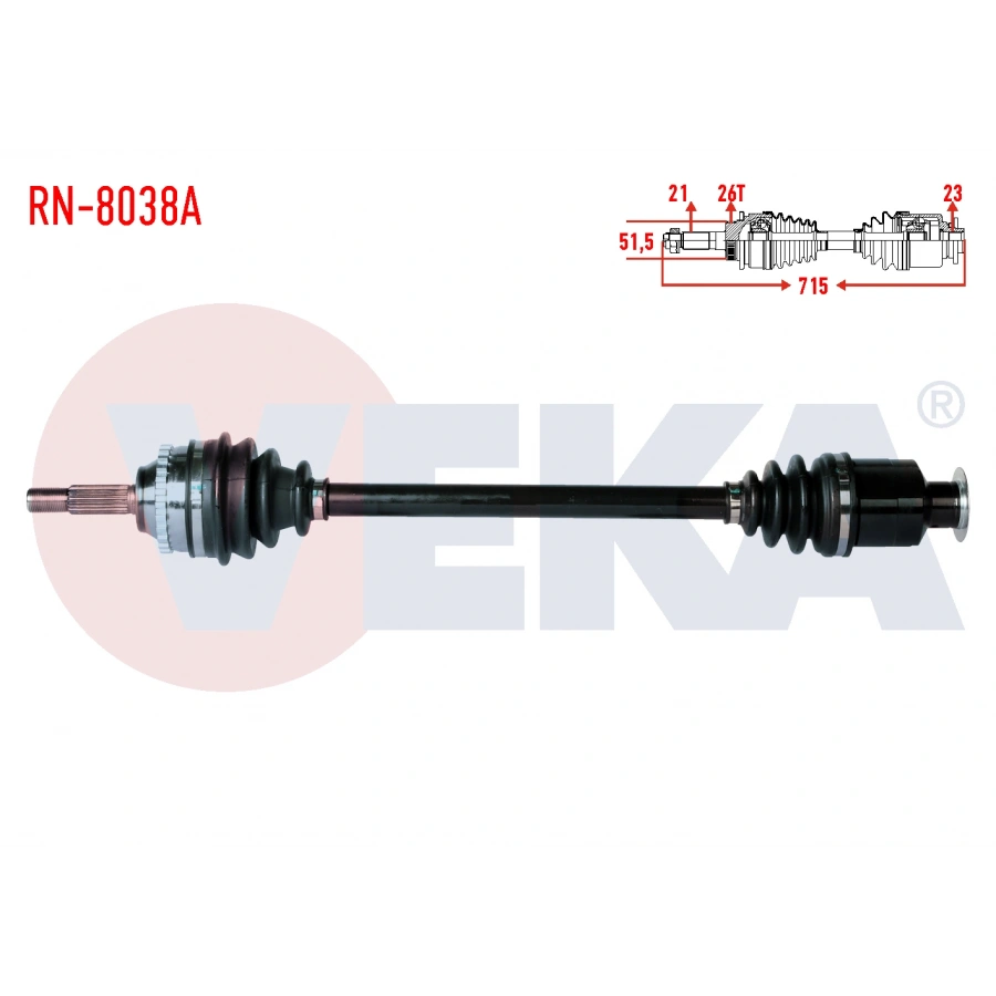 KOMPLE AKS SAG ON RENAULT CLIO II (BB0/1/2,CB0/1/2) 1.4i 16v ABSLI 26 DIS UZUNLUK 715 mm 1998-2005